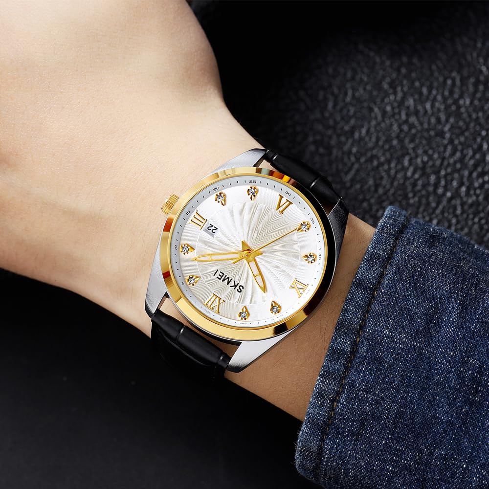 Premium Men's Analog Dress Watch Textured Dial & Embossed Leather Strap