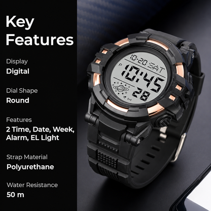 Rugged Digital Sports Watch for Men with Outdoor Style and Multi Function Display