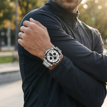 Luxury Analog Digital Stainless Steel Watch for Men with Dual Time Display and Premium Business Style