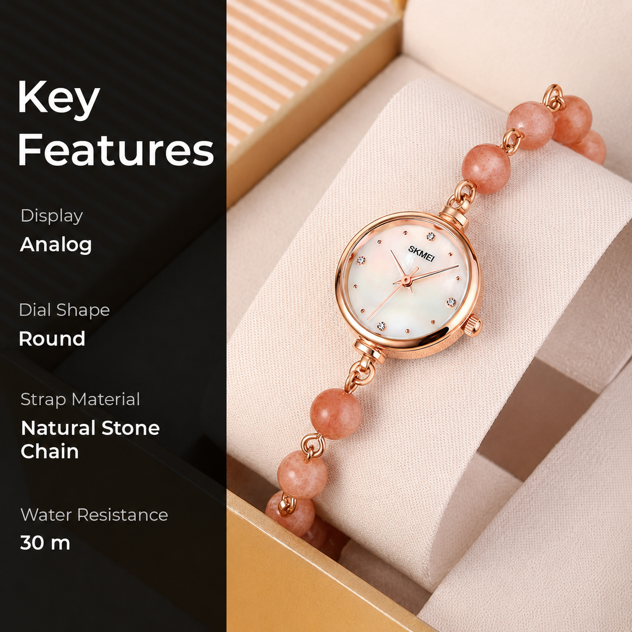 Elegant Pearl Chain Analog Watch for Women with Premium Rose Gold Finish and Adjustable Bracelet Design