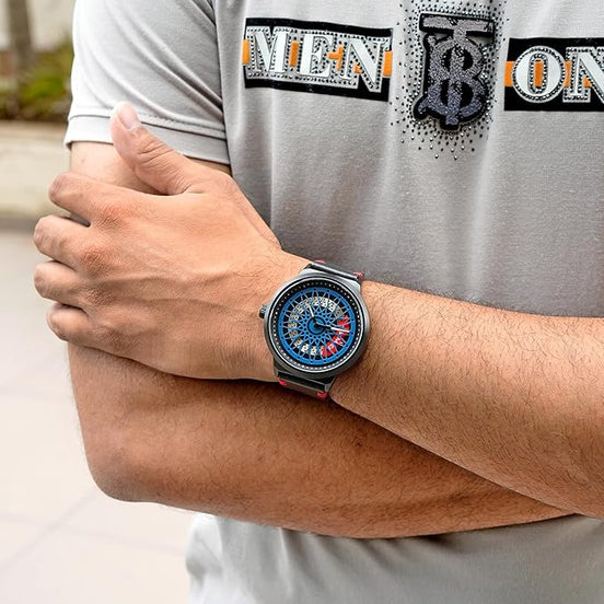 Rolling Watch for Men with Black Leather Strap and Round Dial for Casual & Formal Wear