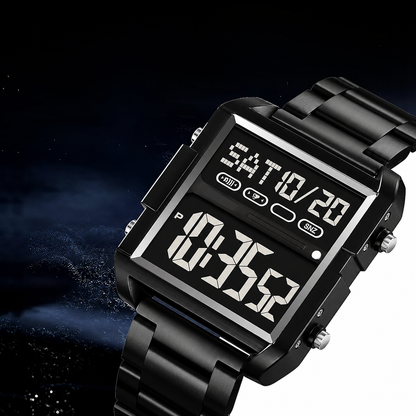 Digital Display Metal Strap Wrist Watch for men