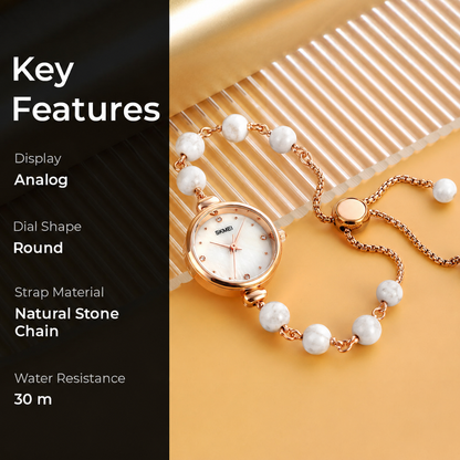 Elegant Pearl Chain Analog Watch for Women with Premium Rose Gold Finish and Adjustable Bracelet Design