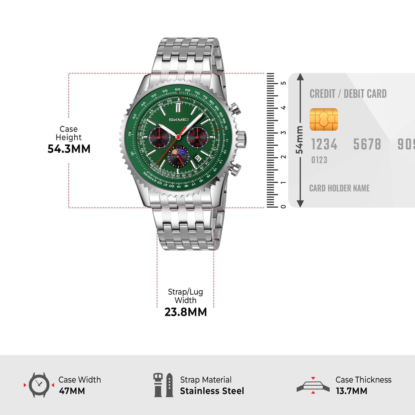 Skmei Quartz Analog Dial Stainless Steel Strap Watch for Men - 9348