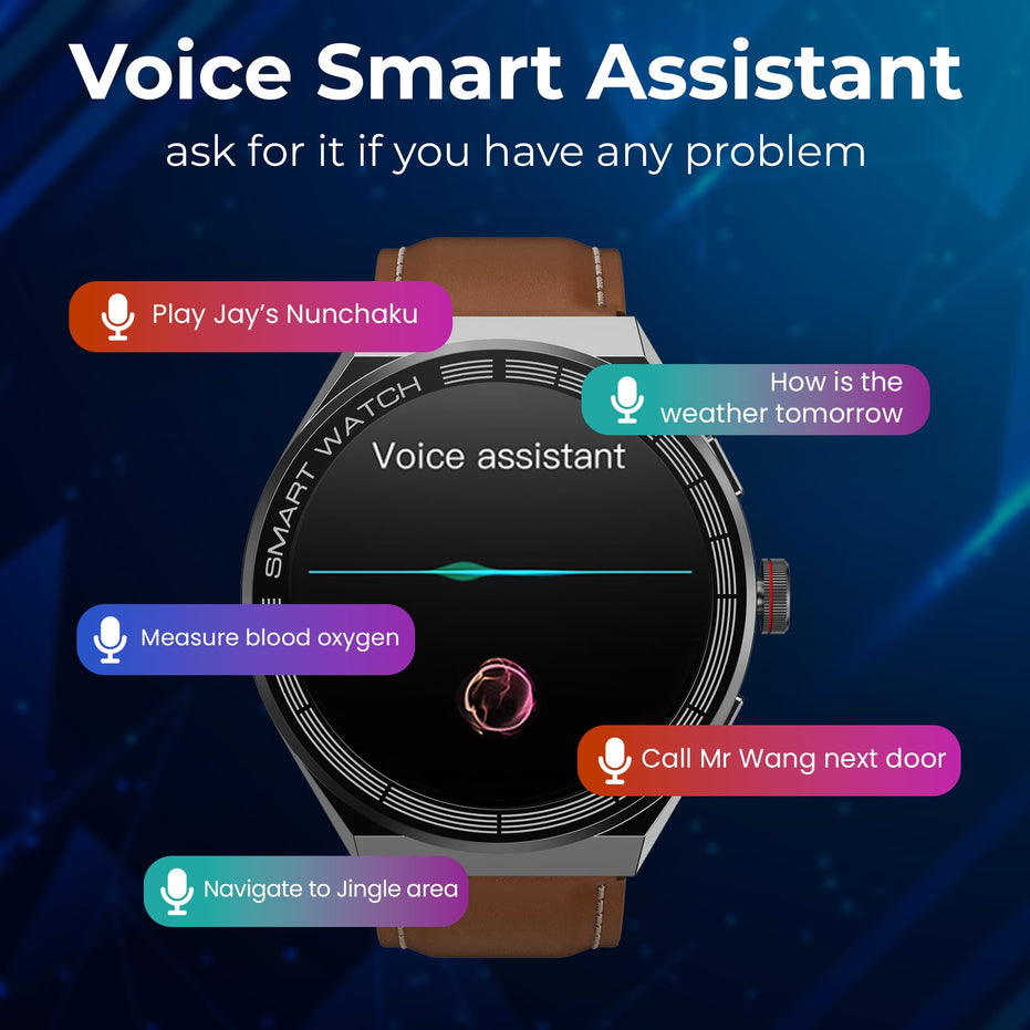 AMOLED Smart Watch for Men with Brown Leather Strap and Round Dial for Casual & Formal Wear