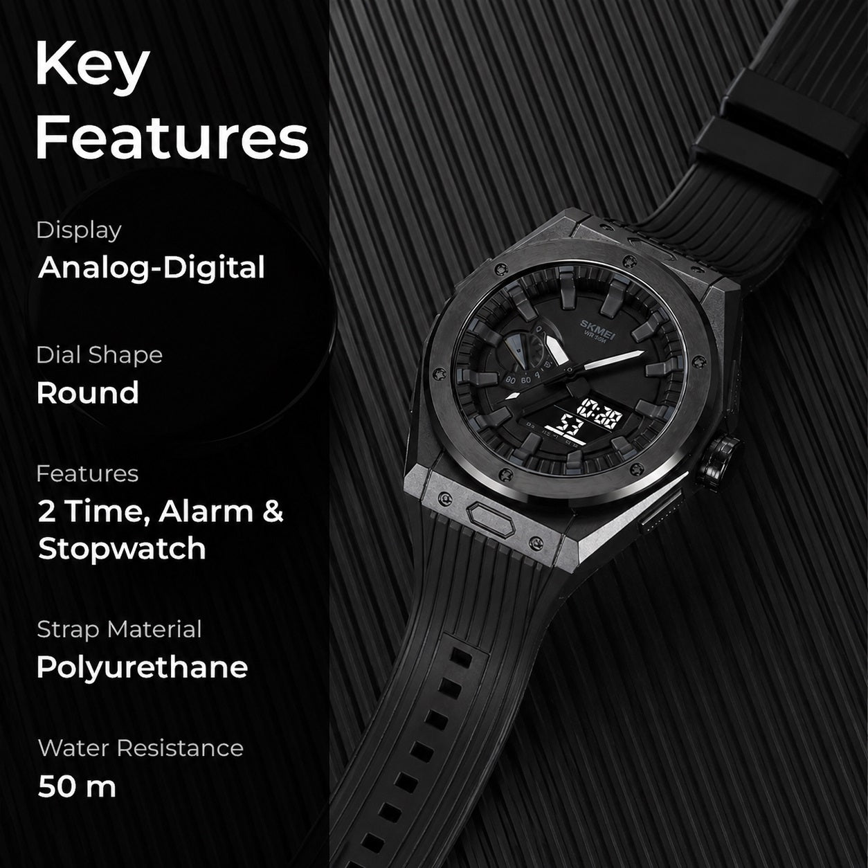 Men's Analog-Digital Sports Watch with Silicone Strap