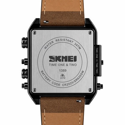 Multi Display Analog Digital Wrist Watch with Leather Strap For Men