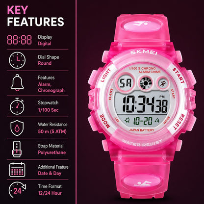 Kids Sports Multi Function Digital Watch, Multicolor Dial Sky ABS Case Kid's Watch, PU Rubber Strap Band, Waterproof LED Light Children Wristwatch