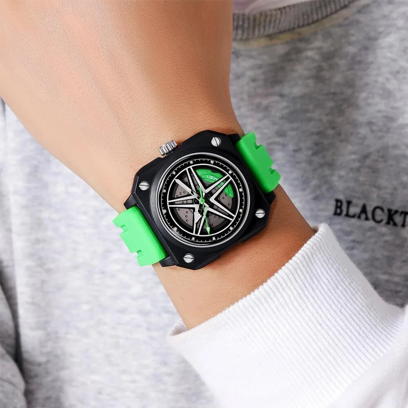 Silicone Men’s Analog Quartz Sports Watch Waterproof & Trendy Wheels Rolling Design