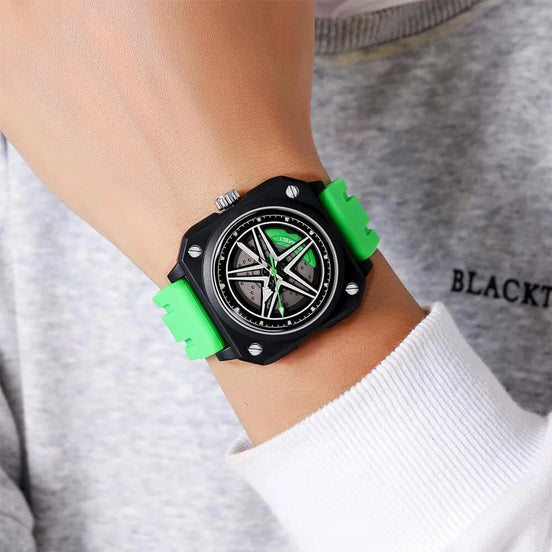 Rolling Watch for Men with Green Silicone Strap and Round Dial for Casual & Formal Wear