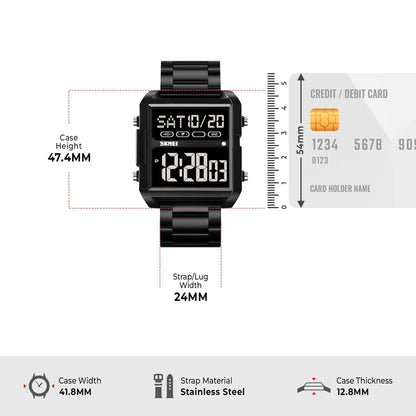 Skmei Digital Dial Stainless Steel Strap Watch for Men - 2299