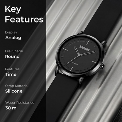 Minimalist Analog Quartz Wristwatch with Soft Silicone Strap and Contrast Dial