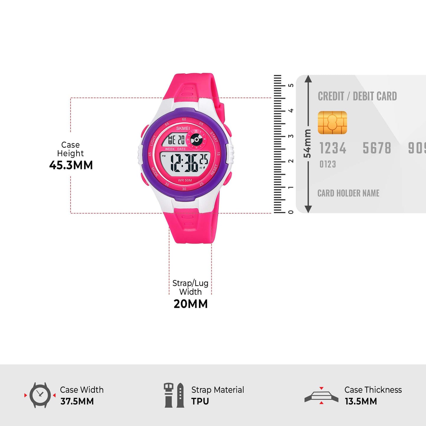 Skmei Digital Dial ABS Black Case Rubber Strap Watch for Kids - 2280