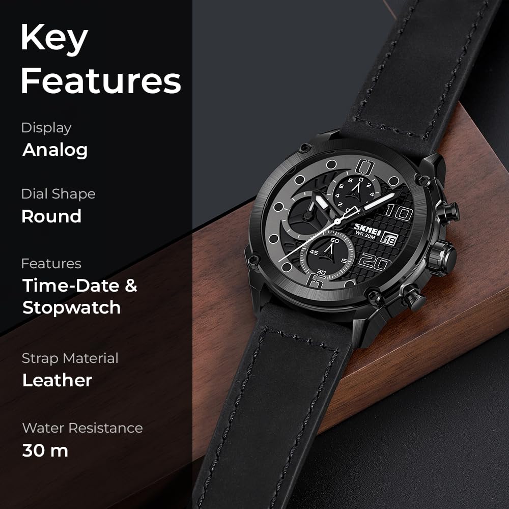 Premium Leather Chronograph Wristwatch with Textured Multi-Dial