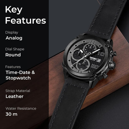 Premium Leather Chronograph Wristwatch with Textured Multi-Dial