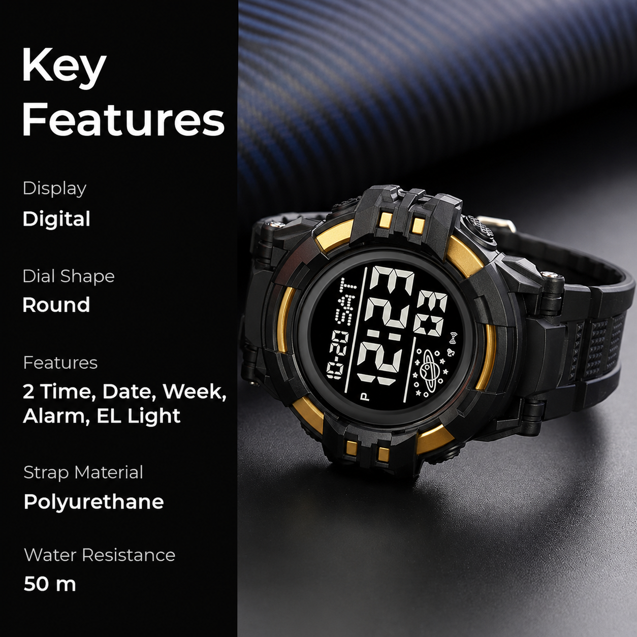 Rugged Digital Sports Watch for Men with Outdoor Style and Multi Function Display