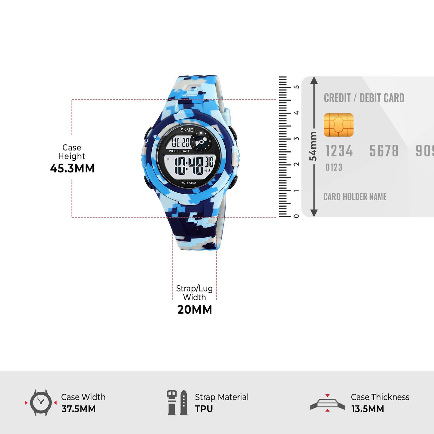 Skmei Digital Dial ABS Black Case Rubber Strap Watch for Kids - 2280