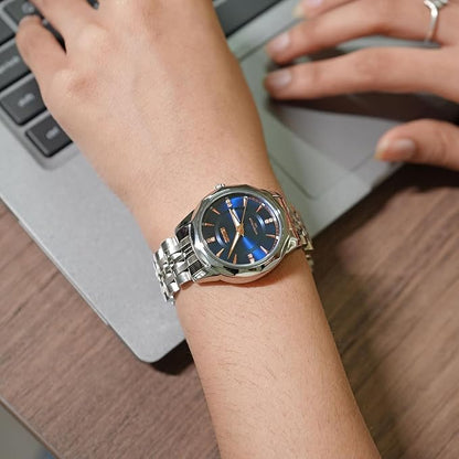 Minimalist Stainless Steel Watch with Date Week Display Simple dial Push-Button Clasp