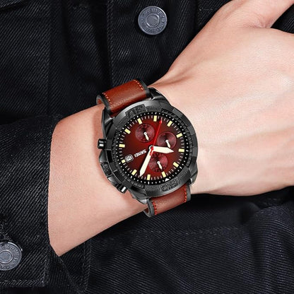 Men Quartz Watch Six Pointer Popular Leather Strap Waterproof Watch