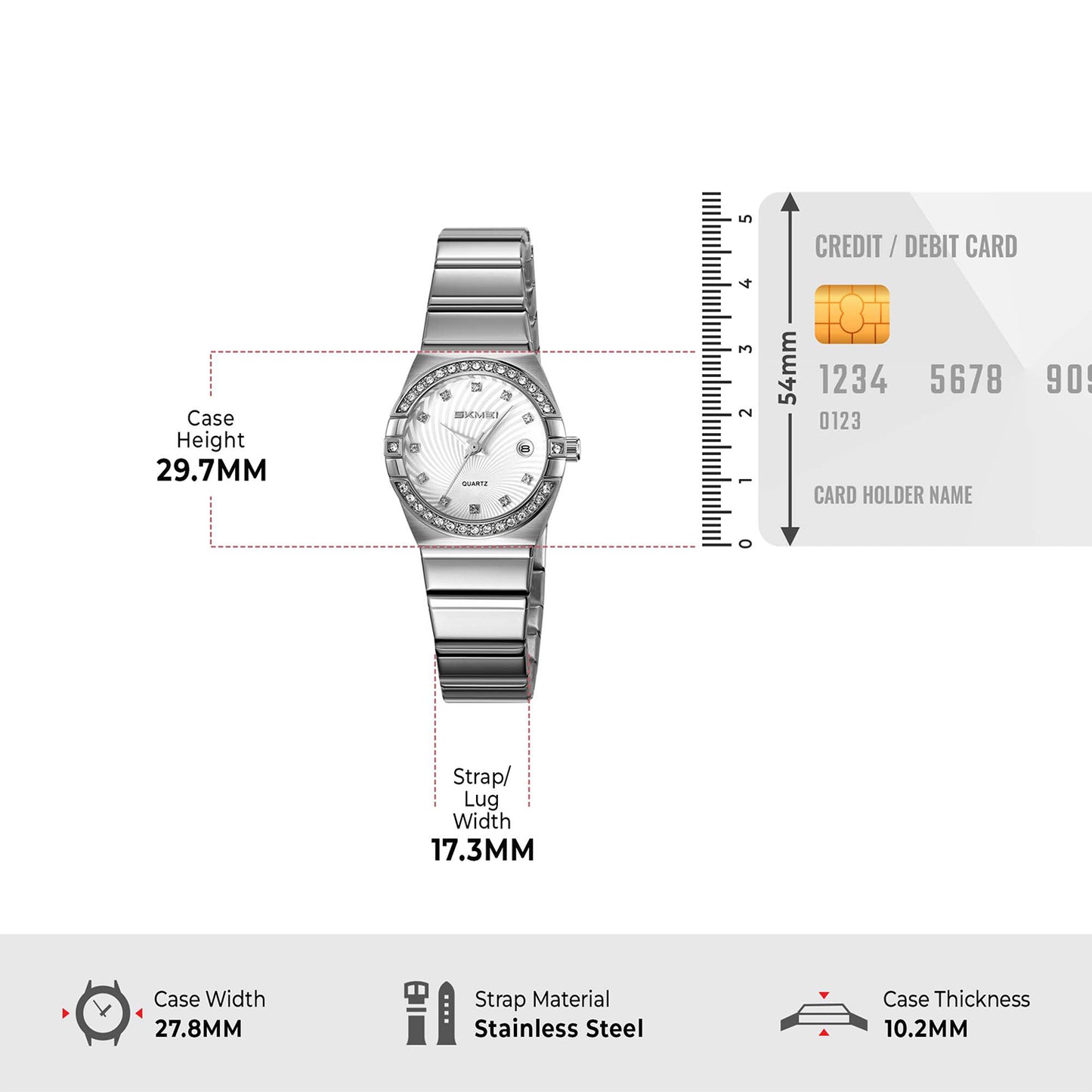 Skmei Analog Black Dial Zinc Alloy Case Stainless Steel Strap Watch for Women - 2342