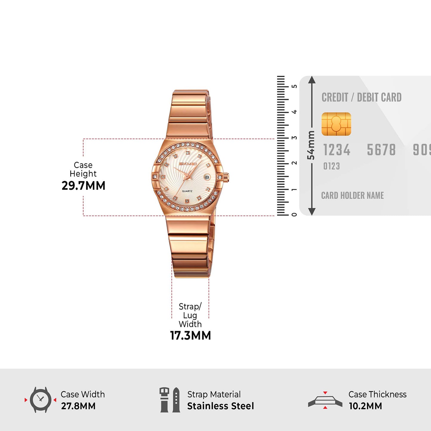 Skmei Analog Black Dial Zinc Alloy Case Stainless Steel Strap Watch for Women - 2342