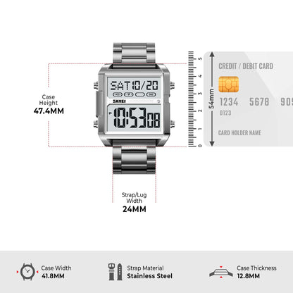 Skmei Digital Dial Stainless Steel Strap Watch for Men - 2299