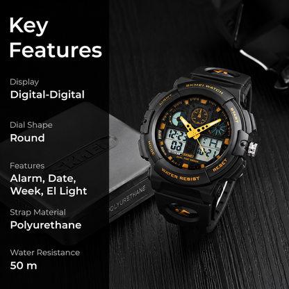 Premium Analog Digital Sports Watch for Men with Dual Display Alarm LED Light and Durable Strap