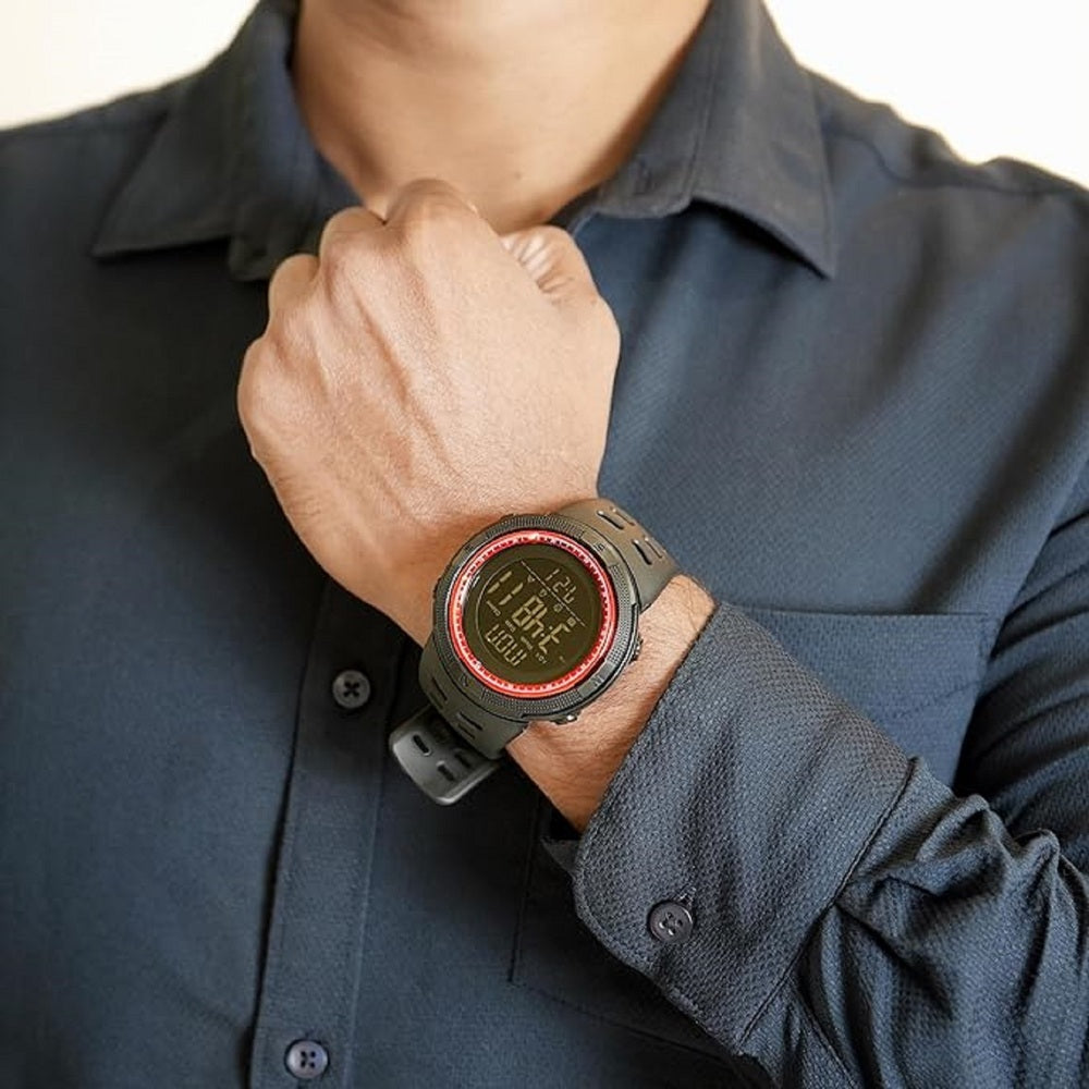 Stealth Outdoor Digital Sports Watch with Rugged Silicone Strap and Multifunction Display