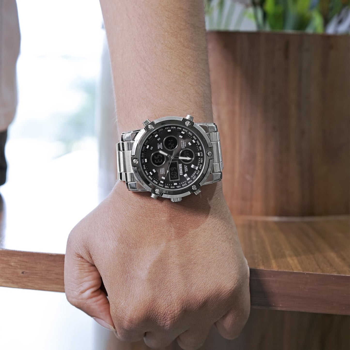 Luxury Analog Digital Stainless Steel Watch for Men with Dual Time Display and Premium Business Style