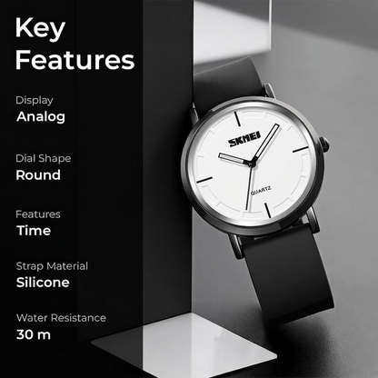 Minimalist Analog Quartz Wristwatch with Soft Silicone Strap and Contrast Dial