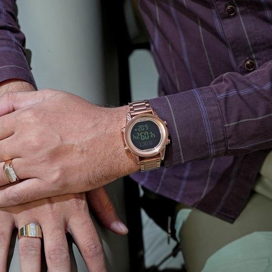 Digital Watch for Men with Rose Gold Stainless Steel Strap and Round Dial for Casual & Formal Wear