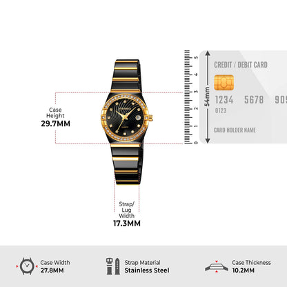 Skmei Analog Black Dial Zinc Alloy Case Stainless Steel Strap Watch for Women - 2342