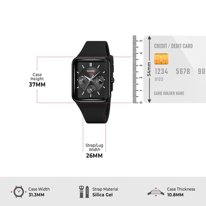 Skmei Analog Rectangle Black Dial ABS Case Silica Strap Watch for Women - 2323