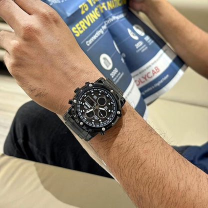 Luxury Analog Digital Stainless Steel Watch for Men with Dual Time Display and Premium Business Style