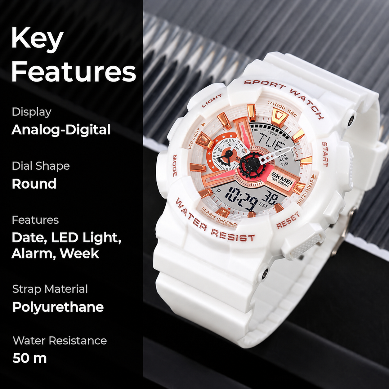 Premium Analog Digital Sports Watch for Men with Round Dial Alarm LED Display and Durable Strap