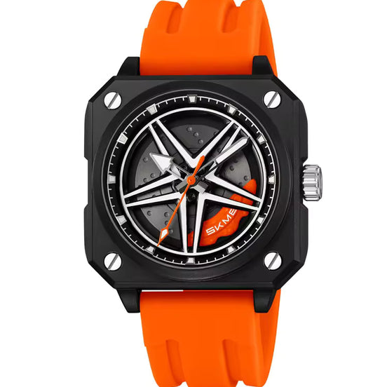 Rolling Watch for Men with Orange Silicone Strap and Round Dial for Casual & Formal Wear