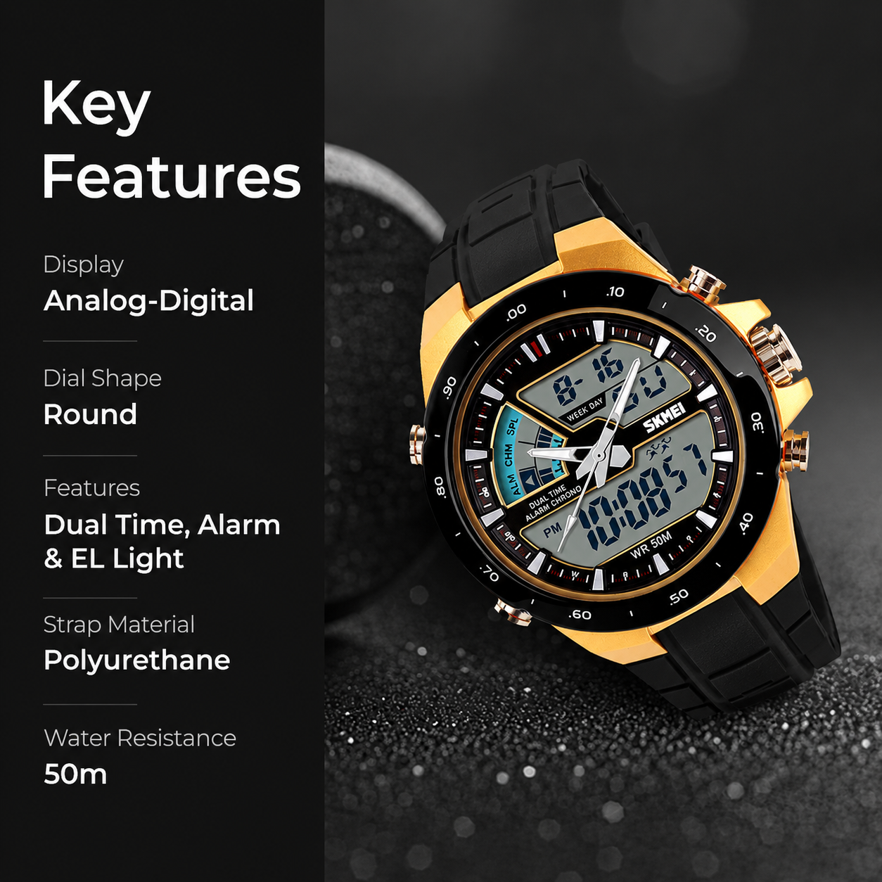 Premium Analog Digital Sports Watch for Men with Dual Display, Stylish Waterproof Wrist Watch for Casual Outdoor and Daily Wear