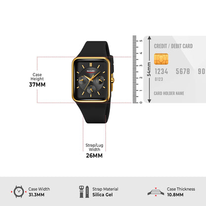 Skmei Analog Rectangle Black Dial ABS Case Silica Strap Watch for Women - 2323