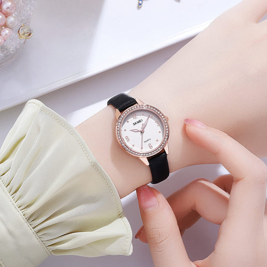 Analog Watch for Women with Black Leather Strap and Round Dial for Casual & Formal Wear