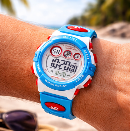 Kids Sports Multi Function Digital Watch, Multicolor Dial Sky ABS Case Kid's Watch, PU Rubber Strap Band, Waterproof LED Light Children Wristwatch