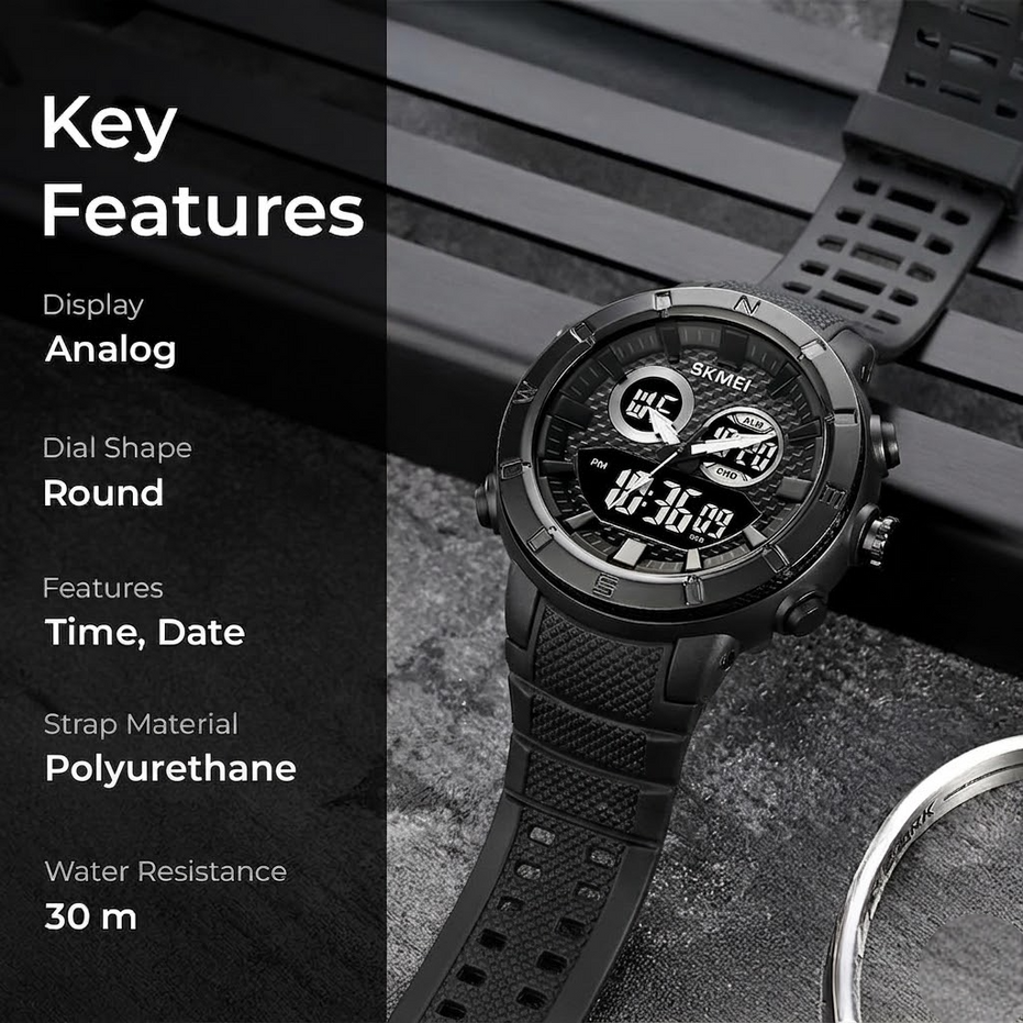 Analog-Digital Watch for Men with Black Black Polyurethane Strap and Round Dial for Casual & Formal Wear