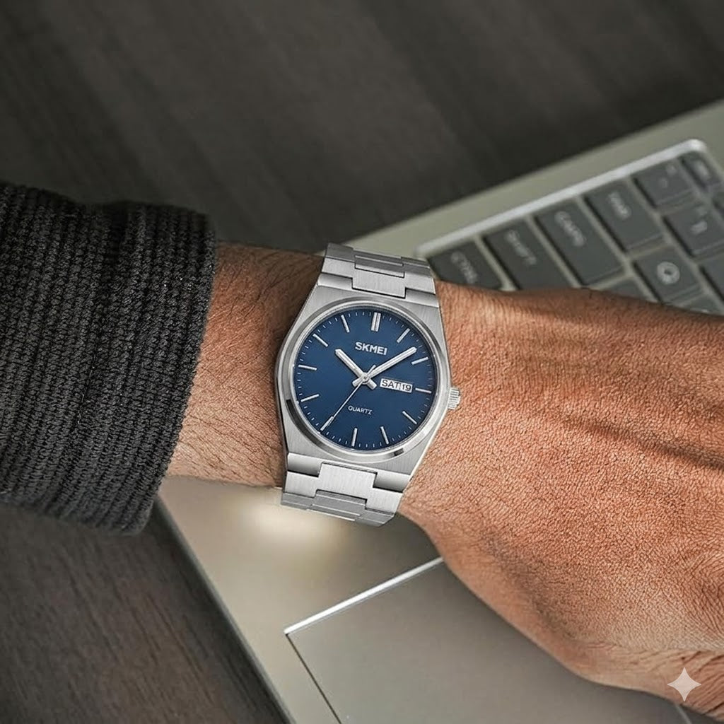 Men's Analog Quartz Stainless Steel Watch All-in-one Fashion, Water Resistant, Supply Calendar Week
