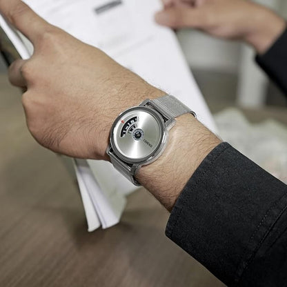 Minimalist Analog Wrist Watch with Mesh Strap and Modern Dial Design For Men
