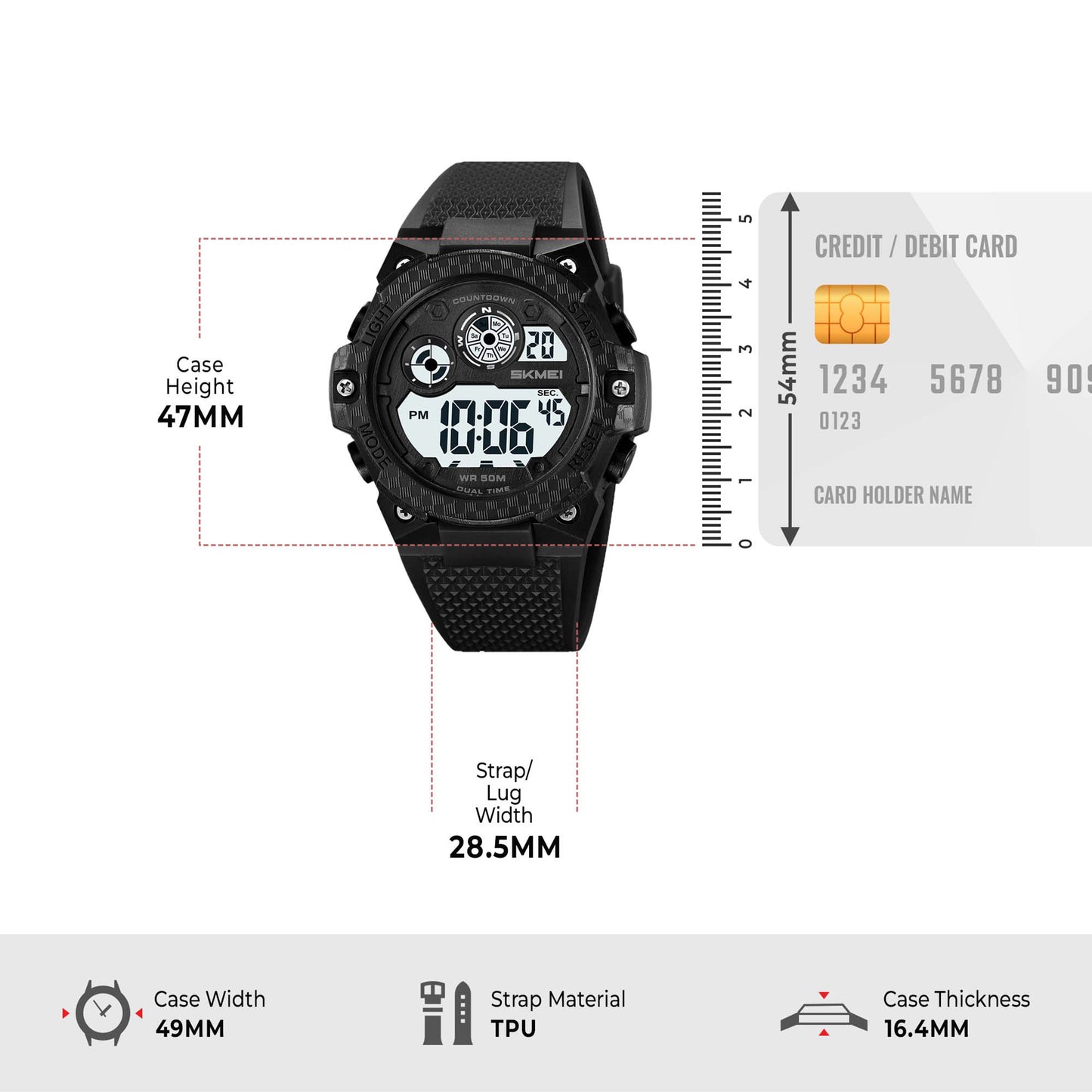 Skmei Digital Dial TPU Strap Watch for Men - 2337