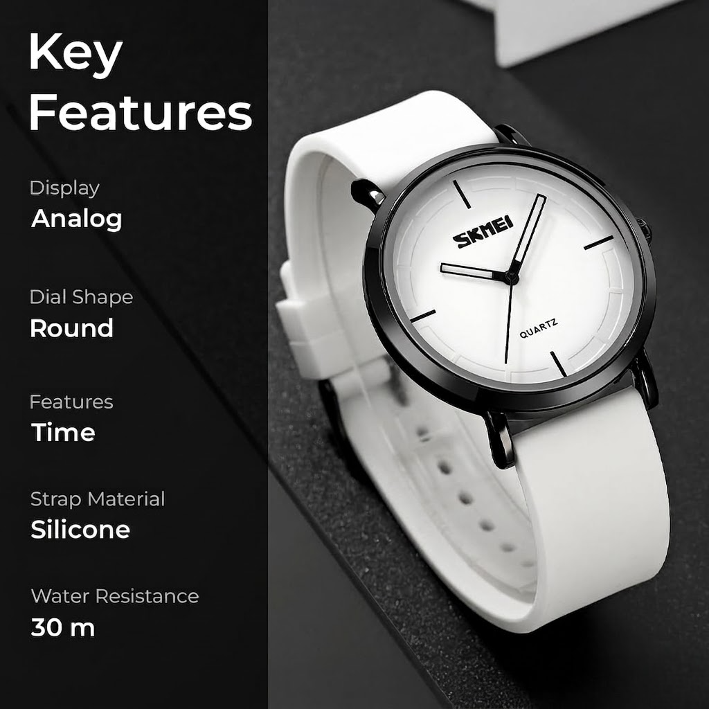 Minimalist Analog Quartz Wristwatch with Soft Silicone Strap and Contrast Dial