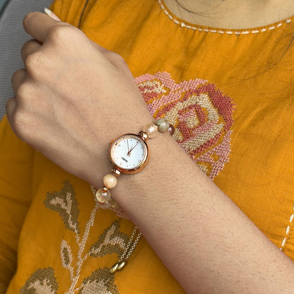 Elegant Pearl Chain Analog Watch for Women with Premium Rose Gold Finish and Adjustable Bracelet Design