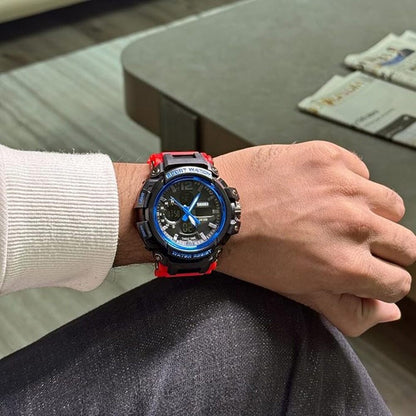 Rugged Dual Display Sports Wrist Watch with Resin Strap For Men