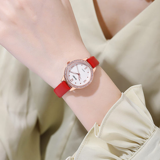 Analog Watch for Women with Red Leather Strap and Round Dial for Casual & Formal Wear
