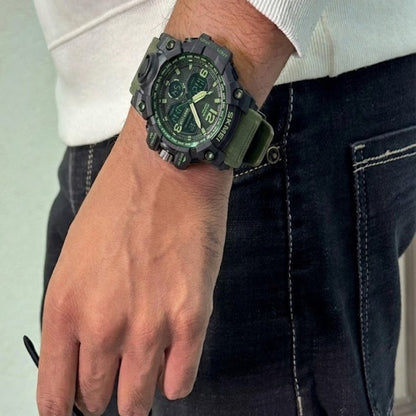 Dual Display Sports Wrist Watch with Rugged Design and Resin Strap For Men