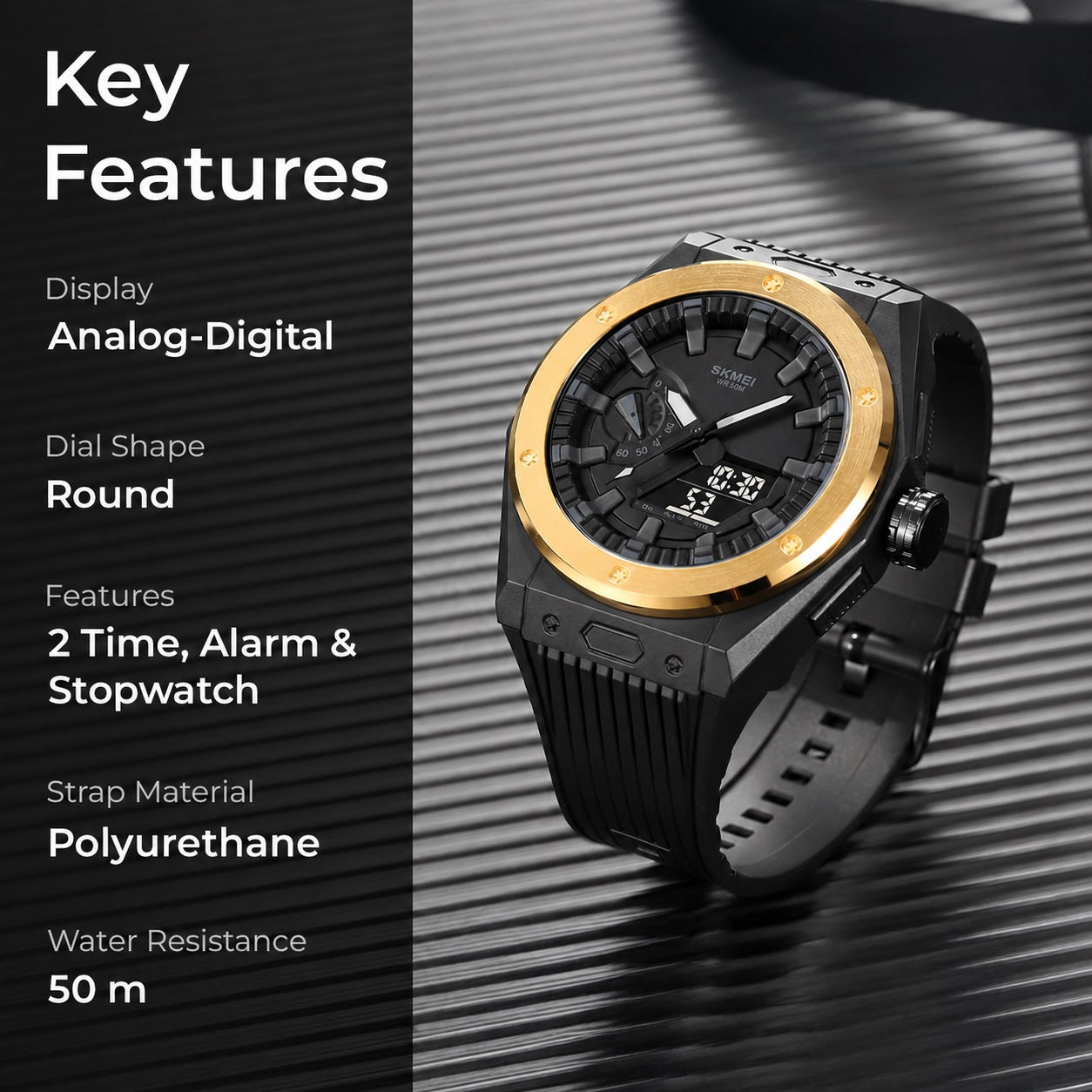 Men's Analog-Digital Sports Watch with Silicone Strap